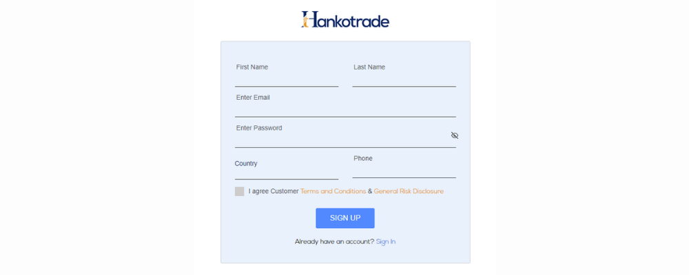 Account opening process of Hanko Trade