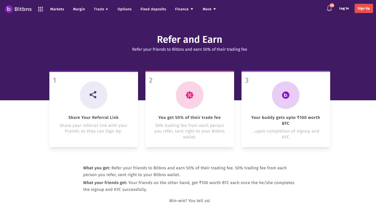 Bitbns Review: Bitbns Referral Program