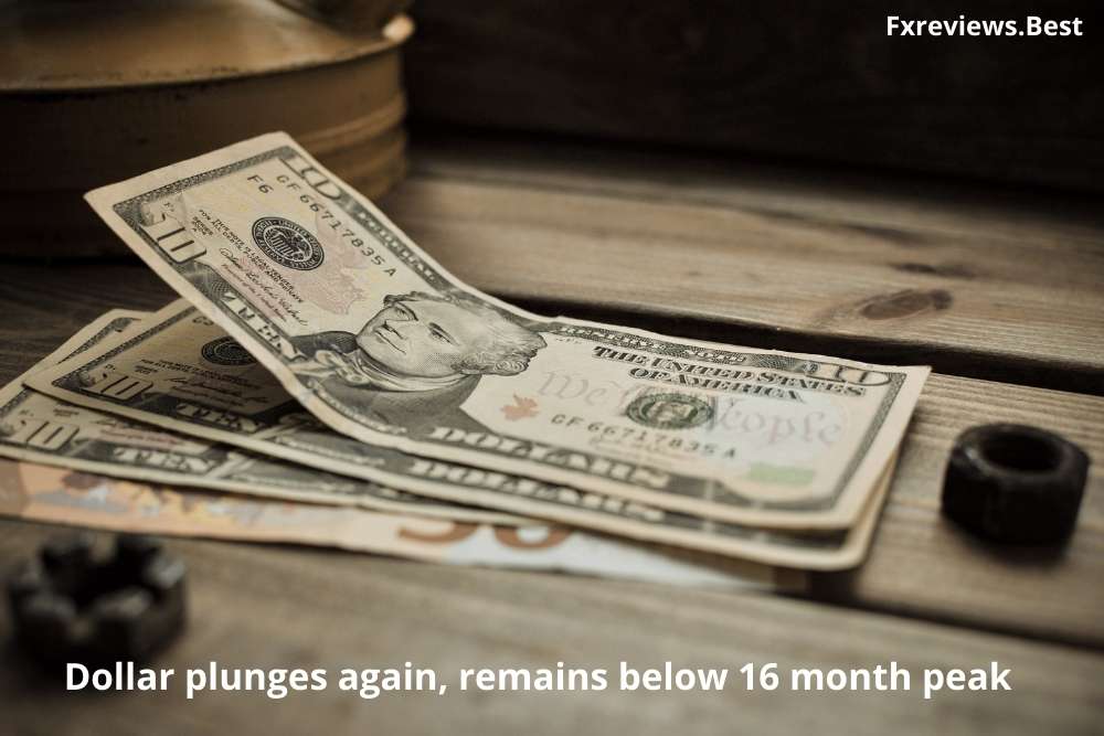 Dollar plunges again, remains below 16 month peak