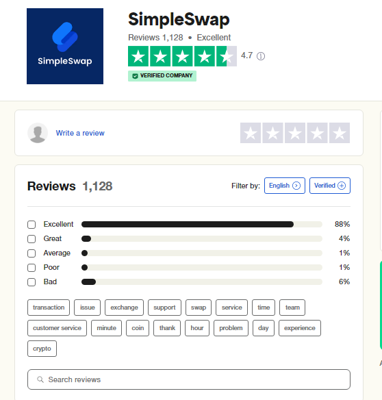 SimpleSwap Reviews Trustpilot (Trustscore: 4.7)